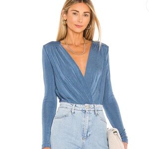 Free People Blue Wrap Bodysuit